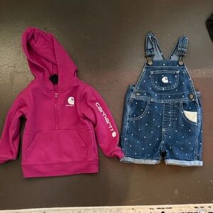 Carhartt Kids Magenta Hoodie and Blue Denim Overalls 2t